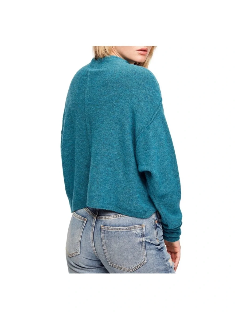 Free People Break Away Teal Blue Dolman Sweater Sz XS wool blend